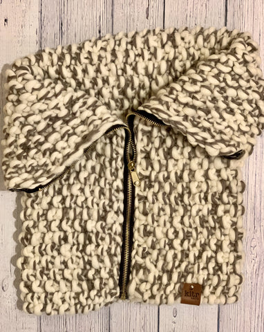 The Zipster Cowl: Winter White & Taupe